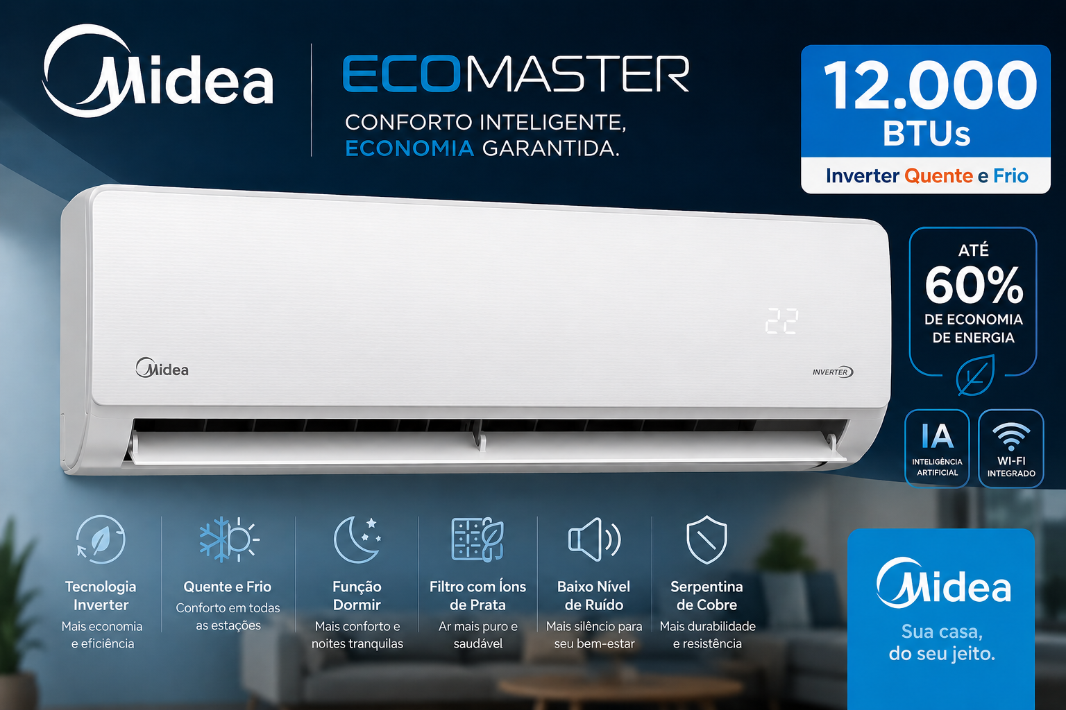 Ar condicionado Midea Ecomaster inverter Quente e Frio 